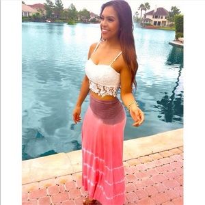 Coral Mocha Ombre High-Waist Maxi Skirt